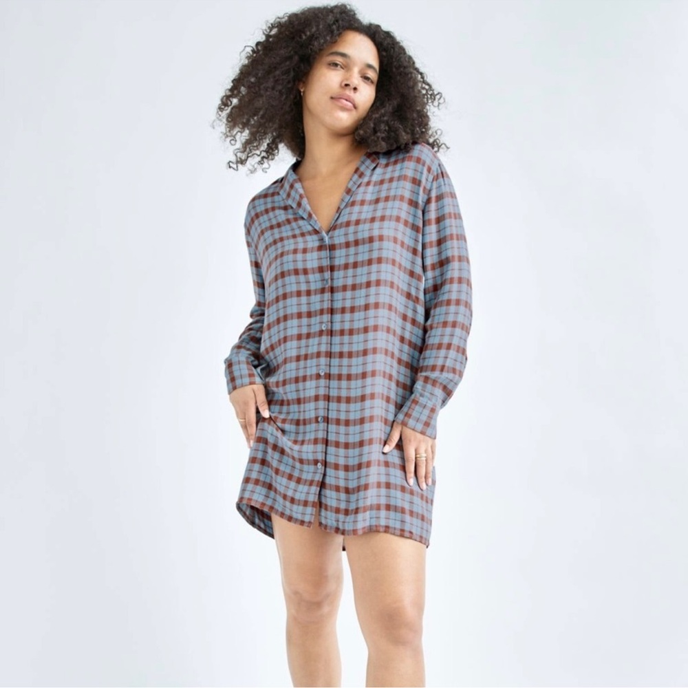 Wilfred free Blue and Brown Plaid Button-Up Shirt Dress